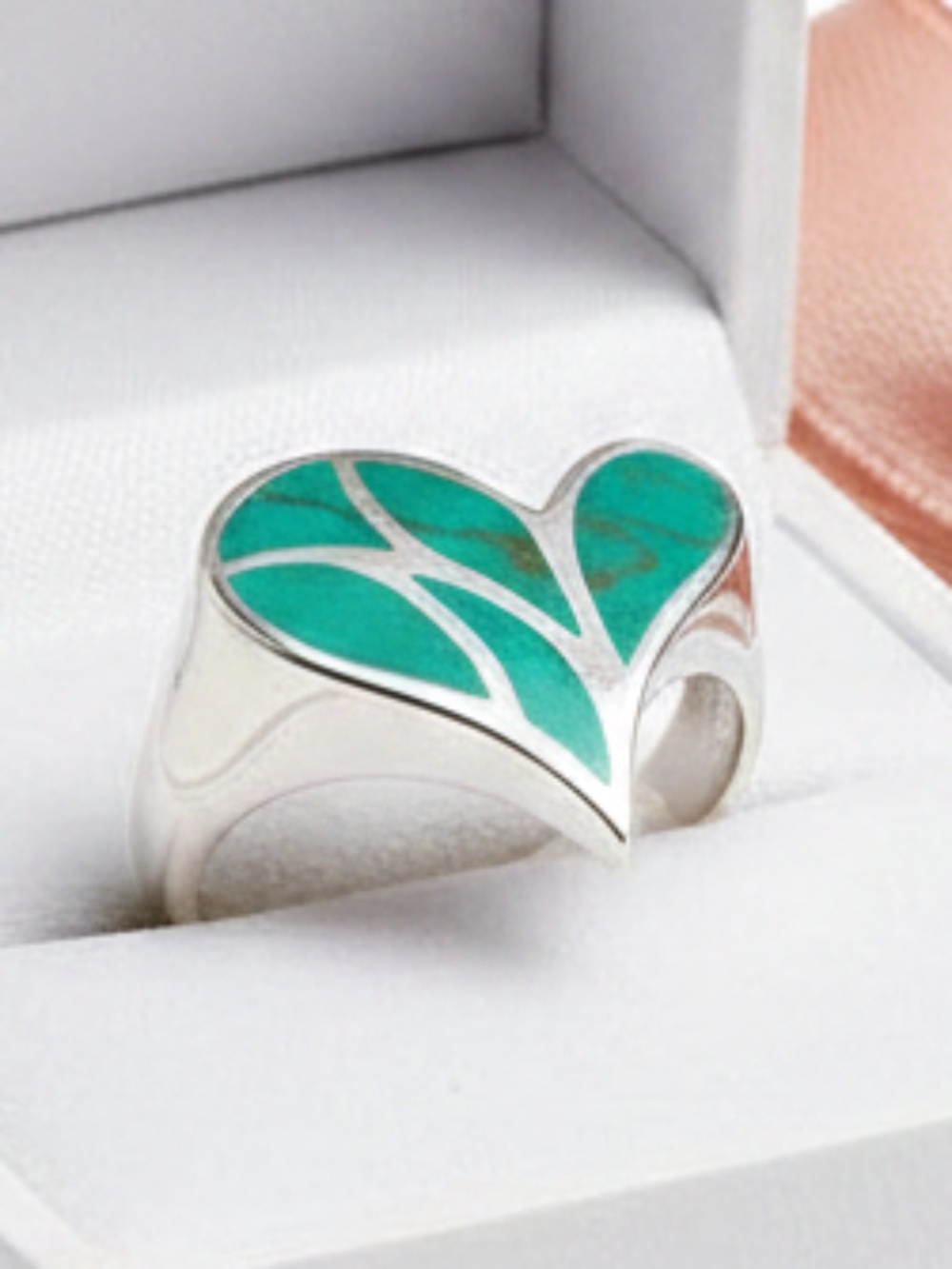 Womens Sterling Silver .925 Turquoise Heart Ring